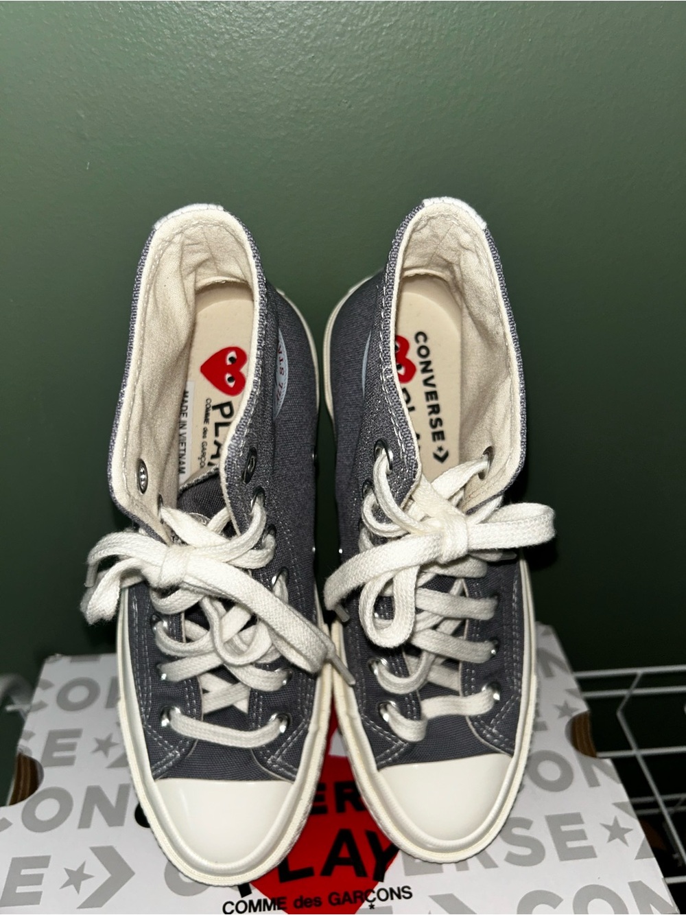 Converse x Comme des Garçons PLAY Gray Canvas Low-Top Sneakers with White Laces